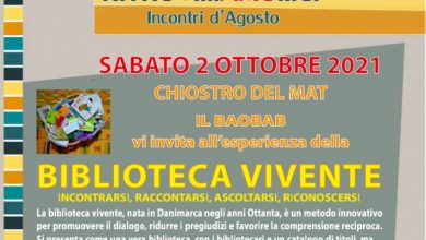 Photo of Rassegna “Incontri d’agosto – estate 2021”: sabato 2 ottobre al MAT l’evento BIBLIOTECA VIVENTE.