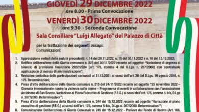 Photo of IL CONSIGLIO COMUNALE CONVOCATO IL 29 E 30 DICEMBRE 2022.